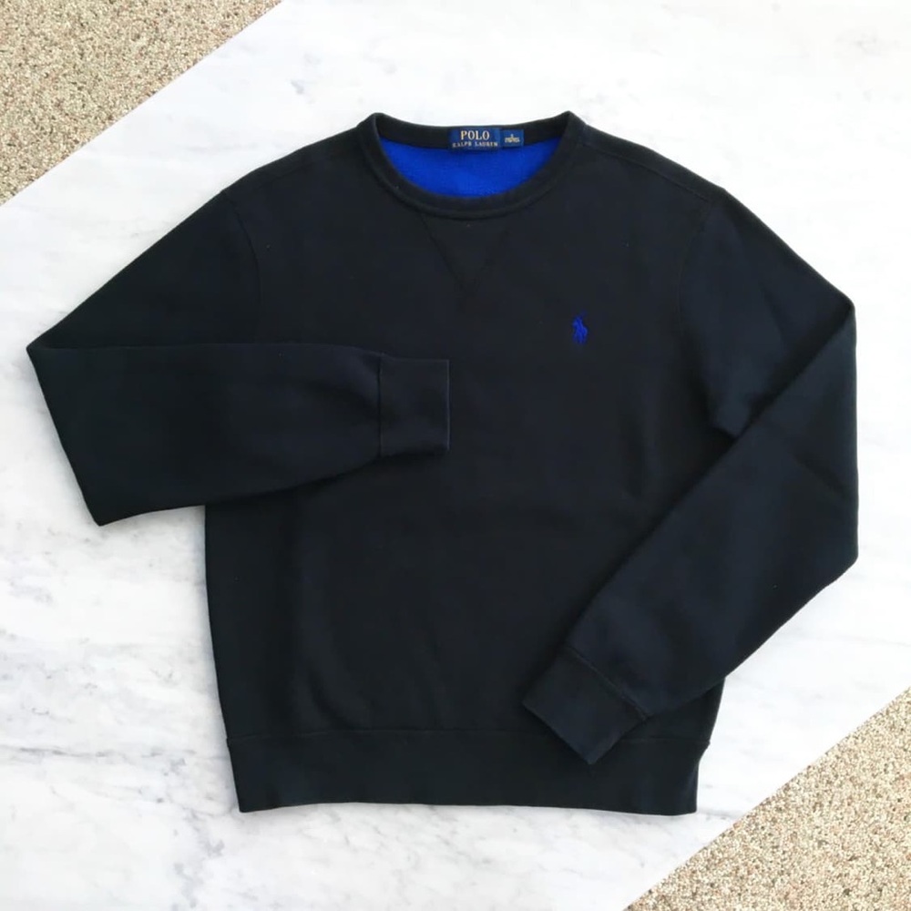 Polo by Ralph Lauren Black Crewneck Sweater with blue lining - Picture 1 of 9